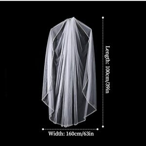Wedding Veil Fingertip Length with Beaded Pearl Edge 1 Tier